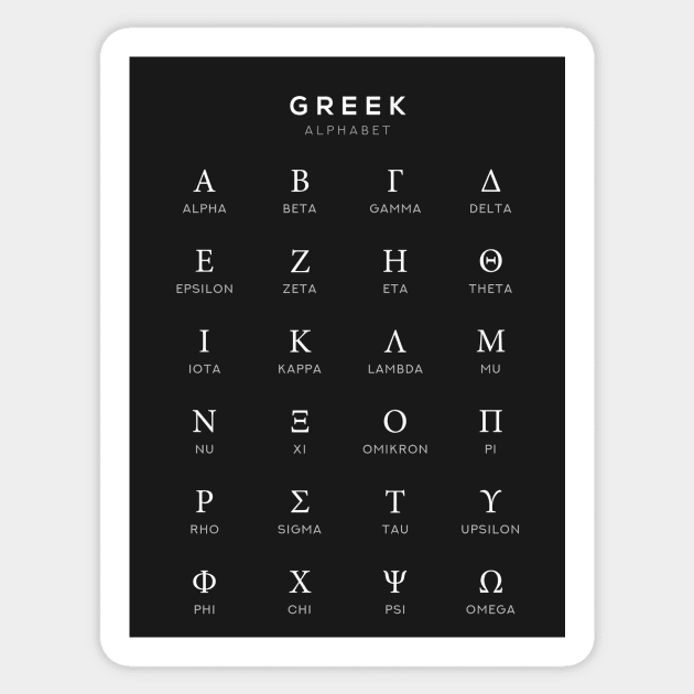 Greek Alphabet Chart - Greek Language Learning Chart - Black Sticker by typelab